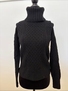 Theory Black Cable-Knit Turtleneck Sweater